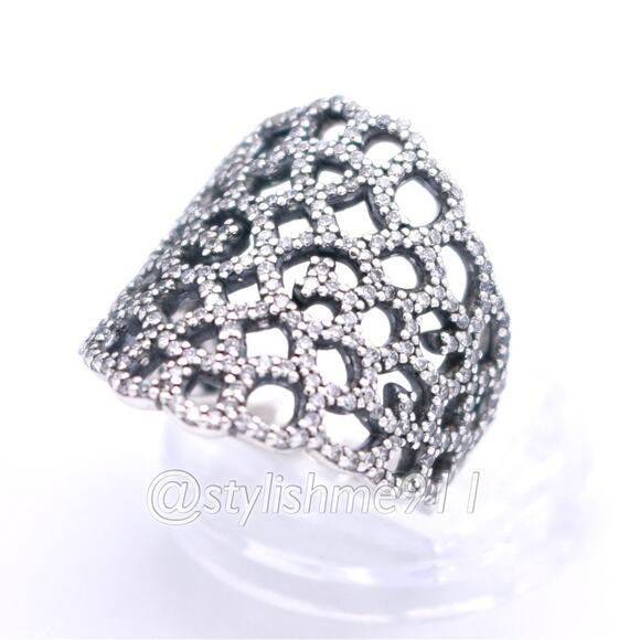 Vintage Authentic Pandora Silver Shimmering Lace Ring - 190907CZ - Picture 6 of 14